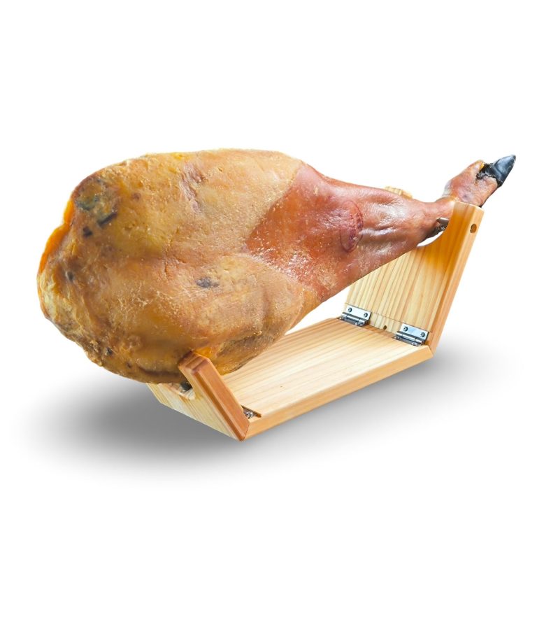 Jamonero plegable para paletas o jamones Foto del jamonero con una pieza colocada
